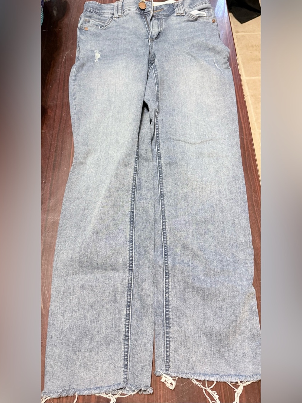 Democracy Light Blue Straight Jeans with Frayed Hem
